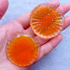 Miniature Plate Cabochons with Decorative Border | Dollhouse Tableware | Kawaii Sweet Crafts | Mini Food Jewelry DIY (2 pcs / Transparent Orange / 46mm)