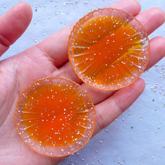 Miniature Plate Cabochons with Decorative Border | Dollhouse Tableware | Kawaii Sweet Crafts | Mini Food Jewelry DIY (2 pcs / Transparent Orange / 46mm)