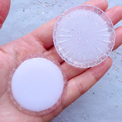 Round Plate Cabochons with Decorative Border | Dollhouse Food Crafts | Kawaii Miniature Sweet Jewellery DIY (2 pcs / Transparent White / 46mm)