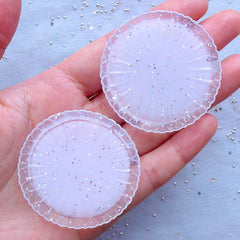 Round Plate Cabochons with Decorative Border | Dollhouse Food Crafts | Kawaii Miniature Sweet Jewellery DIY (2 pcs / Transparent White / 46mm)