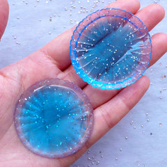 Kawaii Plate Cabochons | Mini Round Dishes with Decorative Border | Miniature Food Crafts | Dollhouse Sweets Making (2 pcs / Transparent Blue / 46mm)