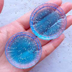Kawaii Plate Cabochons | Mini Round Dishes with Decorative Border | Miniature Food Crafts | Dollhouse Sweets Making (2 pcs / Transparent Blue / 46mm)