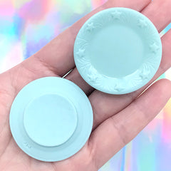 Dollhouse Round Plate Cabochon w/ Decorative Border (41mm / 2pcs / Blue / Flat Back) Miniature Food Small Plate Kawaii Kitsch Jewellery MC34