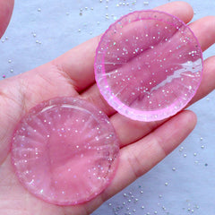 Plate Cabochons | Resin Tableware Cabochon | Dollhouse Miniature Dishes | Fake Food Crafts | Kawaii Supplies  (2 pcs / Transparent Pink / 46mm)
