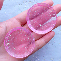 Plate Cabochons | Resin Tableware Cabochon | Dollhouse Miniature Dishes | Fake Food Crafts | Kawaii Supplies  (2 pcs / Transparent Pink / 46mm)