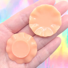 Round Dollhouse Plate Cabochons (35mm / 2pcs / Orange / Flat Back) Whimsy Miniature Food Craft Cute Mini Dishware Novelty Jewelry Making MC44