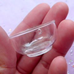 Miniature Round Plastic Bowl Charms | Mini Food Jewelry & Accessory Making (Clear / 4 pcs / 31mm x 16mm)