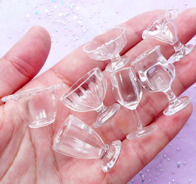 Miniature Wine Glasses, Dollhouse Glassware, Mini Plastic Cups, Dol, MiniatureSweet, Kawaii Resin Crafts, Decoden Cabochons Supplies