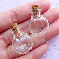 Tiny Glass Jar | Mini Glass Bottle with Cork | Small Glass Vial | Terrarium Making (Round Flat / 19mm x 26mm / 2 pcs)