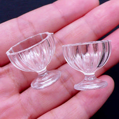 Miniature Dessert Bowls | Dollhouse Sundae Glasses | Doll House Ice Cream Dish | Tiny Mini Parfait Cups | Kawaii Fake Sweets Craft Supplies (2pcs / 22mm x 20mm / Clear)