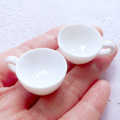 Dollhouse Coffee Cups | Miniature Teacup | Mini Tea Cup | Doll House Drink Making | Kawaii Afternoon Tea Jewellery DIY (2pcs / White / 30mm x 14mm)