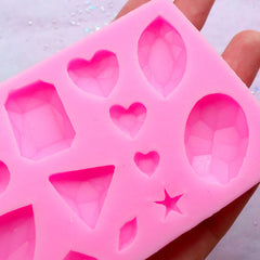 Rhinestone Silicone Mould in Different Shapes (14 Cavity) | Flexible Mold for Resin Art & Clay Craft (Heart, Star, Rectangular, Round, Teardrop, Triangle, Oval, etc)