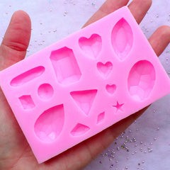 Rhinestone Silicone Mould in Different Shapes (14 Cavity) | Flexible Mold for Resin Art & Clay Craft (Heart, Star, Rectangular, Round, Teardrop, Triangle, Oval, etc)