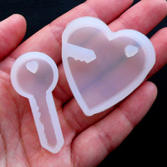 Heart & Key Silicone Molds | UV Resin Craft Supplies | Clear Flexible Mold | Valentine's Day Decor | Wedding Decoration | Resin Cabochon Mold (2pcs)