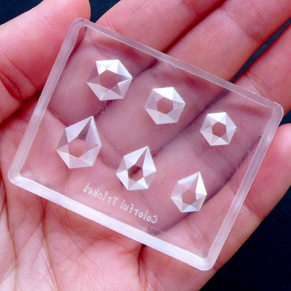 Hexagon Rhinestone & Teardrop Gem Silicone Molds (6 Cavity) | UV Resin Flexible Mould | Kawaii Soft Mold