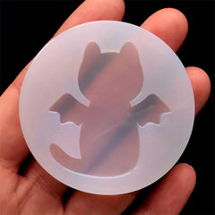 Cat with Bat Wings Mold | Halloween Cabochon Silicone Mold | Kawaii Gothic Decoden Supplies | Clear Soft Mould (38mm x 42mm)