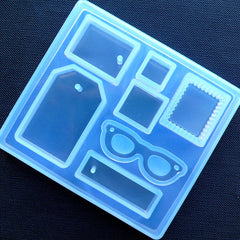 UV Resin Mold (7 Cavity) | Tag Silicone Mold | Flexible Square Mold | Sunglasses Mold | Nerd Glasses Mold | Stamp Mold | Clear Epoxy Resin Mould | Kawaii Resin Jewellery