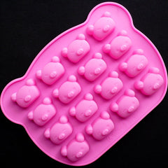 Bear Head Silicone Mold (16 Cavity) | Kawaii Cabochon Mold | Flexible Decoden Mould | Food Safe Animal Mold | Epoxy Resin Mold | Phone Case Deco Supplies (35mm x 23mm)