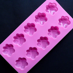 Paw Silicone Mold (10 Cavity) | Kawaii Resin Cabochon Making | Decoden Phone Case Supplies | Flexible Animal Mold | Epoxy Resin Mold | Food Safe Mould (36mm x 33mm)