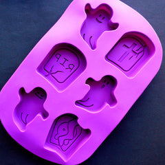 Halloween Silicone Mold (6 Cavity) | Ghost Mold | RIP Tombstone Mold | Baking Supplies | Gumpaste Mold | Fondant Mold | Creepy Decoden Cabochon Mold