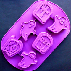 Halloween Silicone Mold (6 Cavity) | Ghost Mold | RIP Tombstone Mold | Baking Supplies | Gumpaste Mold | Fondant Mold | Creepy Decoden Cabochon Mold