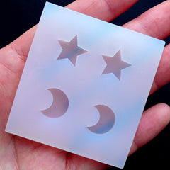 DEFECT Star & Moon Silicone Molds (4 Cavity) | Clear UV Resin Soft Mould | Kawaii Flexible Molds | Epoxy Resin Jewelry Making