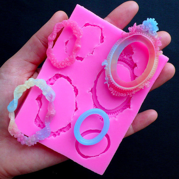 Victorian Frame Silicone Molds (4 Cavity) | Floral Mirror Frame Flexible Mold | Epoxy Resin Craft Supplies