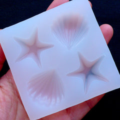 Seashell Silicone Molds (4 Cavity) | Starfish Flexible Mould | Epoxy Resin Cabochon Making | Beach Embellishment Mold