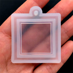 Square Open Backed Bezel Mold | Geometric Deco Frame Silicone Mold | Outlined Geometry Charm Mould | Resin Jewelry Supplies (39mm x 45mm)