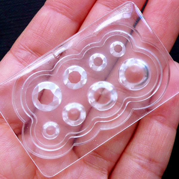 Faceted Rhinestone and Mini Round Dome Flexible Mold (8 Cavity) | Gemstone Mold | Silicone UV Resin Mold | Clear Mould | Kawaii Crafts (4.5mm to 10mm)