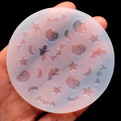Assorted Halloween Silicone Mold (Mini Pumpkin Ghost Bat Star Moon) | Kawaii Decoden Cabochon Mold | Tiny Soft Clear Mould