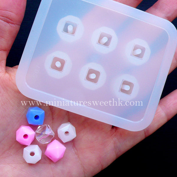 Resin Bead Mold in Square Shape (6 Cavity) | Faceted Cube Bead Flexible Mold | DIY Your Own Beads | Jewelry Mould (10mm x 8mm)