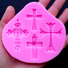 Decorative Cross Silicone Mold (4 Cavity) | Christian Religion Cabochon Mold | Christmas Flexible Mold | Halloween Decoration | Epoxy Resin Mould