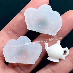3D Miniature Teapot Silicone Mold | Dollhouse Tea Pot Mould in Pumpkin Fluted Shape | Doll House Art Supplies | Clear Mold for UV Resin (13mm x 20mm)