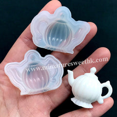 Dollhouse Teapot Silicone Mold in 3D | Miniature Pumpkin Fluted Tea Pot Making | Doll House Craft Supplies | Clear Mold for UV Resin Art (23mm x 37mm)