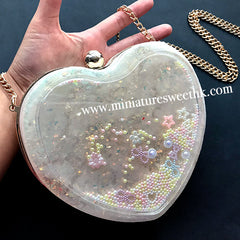 Heart Shaker Clutch Handbag Silicone Mold with Findings | Kawaii Clear Bag Making | Resin Art Supplies (16.5cm x 15cm)