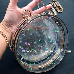 Round Shaker Bag Silicone Mold with Findings | Clear Clutch Handbag DIY | Kawaii Resin Accessory Making (18cm)
