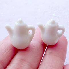 Dollhouse Ceramic White Teapot | Miniature Tea Pot | Doll House Tableware Supplies (2 pcs / 17mm x 18mm)