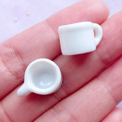 Miniature White Ceramic Coffee Cups | Dollhouse Porcelain Tea Cup | Tiny Mini Tableware | Doll House Craft | Fake Food Jewellery DIY (2 pcs / 12mm x 10mm)