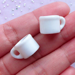 Miniature White Ceramic Coffee Cups | Dollhouse Porcelain Tea Cup | Tiny Mini Tableware | Doll House Craft | Fake Food Jewellery DIY (2 pcs / 12mm x 10mm)