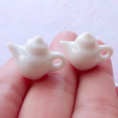 White Miniature Ceramic Teapot | Doll House Porcelain Tea Pot | Dollhouse Tableware Supplies | Alice in Wonderland Jewelry DIY (2 pcs / 20mm x 14mm)