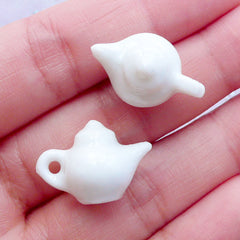 White Miniature Ceramic Teapot | Doll House Porcelain Tea Pot | Dollhouse Tableware Supplies | Alice in Wonderland Jewelry DIY (2 pcs / 20mm x 14mm)