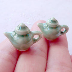 Dollhouse Porcelain Tea Pot | Doll House Pottery Teapots | Miniature Ceramic Tableware | Doll Food Jewellery DIY (2 pcs / 21mm x 15mm)