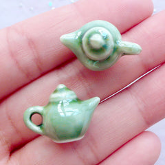 Dollhouse Porcelain Tea Pot | Doll House Pottery Teapots | Miniature Ceramic Tableware | Doll Food Jewellery DIY (2 pcs / 21mm x 15mm)