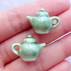 Dollhouse Porcelain Tea Pot | Doll House Pottery Teapots | Miniature Ceramic Tableware | Doll Food Jewellery DIY (2 pcs / 21mm x 15mm)