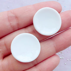 Miniature Porcelain Plate | Dollhouse Ceramic Tea Saucer | Doll House Coffee Saucer | Mini Pottery Tableware | Fake Food Jewellery Making (2 pcs / White / 21mm)