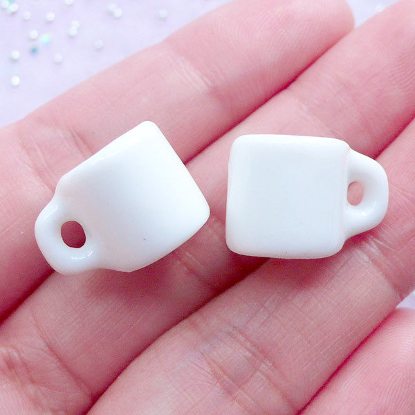 Dollhouse White Ceramic Coffee Mugs | Miniature Porcelain Coffee Cups | Doll Food Crafts | Fake Mini Food Making (2 pcs / 12mm x 12mm)