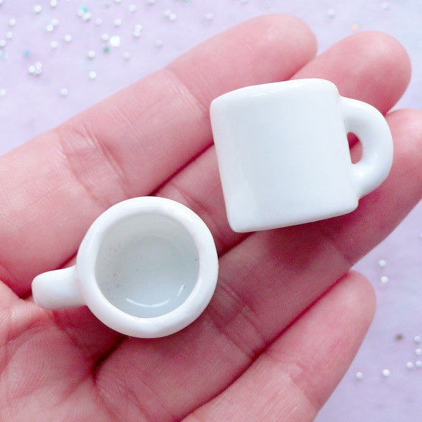 Mini Porcelain Coffee Mug | Miniature Ceramic Coffee Cup | Dollhouse Crafts | Doll Food Making (2 pcs / White / 18mm x 19mm)