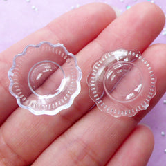 Miniature Scalloped Plate | Doll House Tableware | Miniature Food Craft (Transparent Clear / 2 pcs / 20mm)