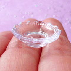 Miniature Scalloped Plate | Doll House Tableware | Miniature Food Craft (Transparent Clear / 2 pcs / 20mm)
